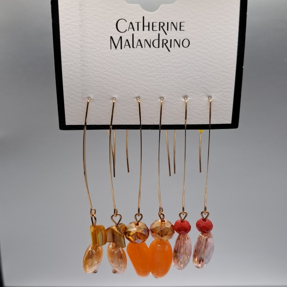 Catherine Malandrino Gold Tone  Multicolor Drop Earrings Set Of 3 Pairs